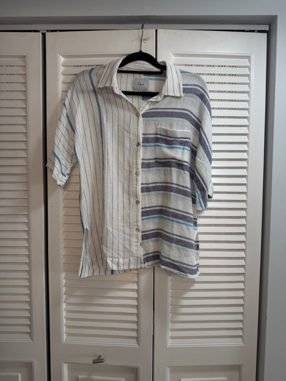 Rails Striped Button-Up Shirt in White, Blue, Gray